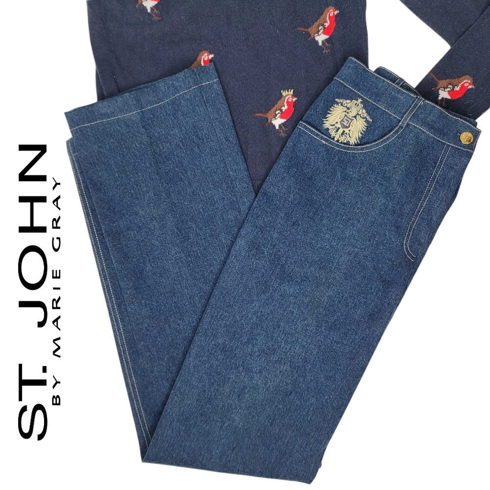 St john high rise logo jeans size 8. Medium to dark wash. Strait leg.